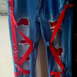 D21 Rare & Unique Red Ribbon jeans Reason makes hand-crafted limited quantity